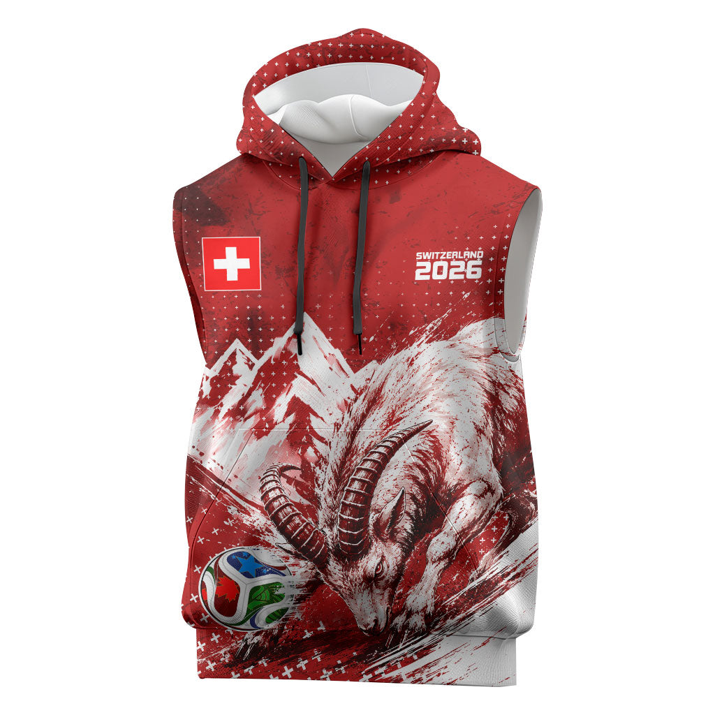 Personalized Switzerland Ibex Soccer 2026 Sleeveless Hoodie Grunge Swiss Football Cross Mountain