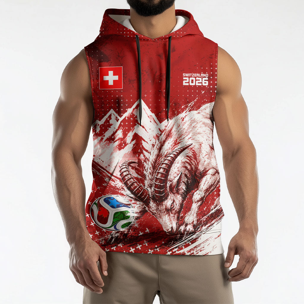 Personalized Switzerland Ibex Soccer 2026 Sleeveless Hoodie Grunge Swiss Football Cross Mountain
