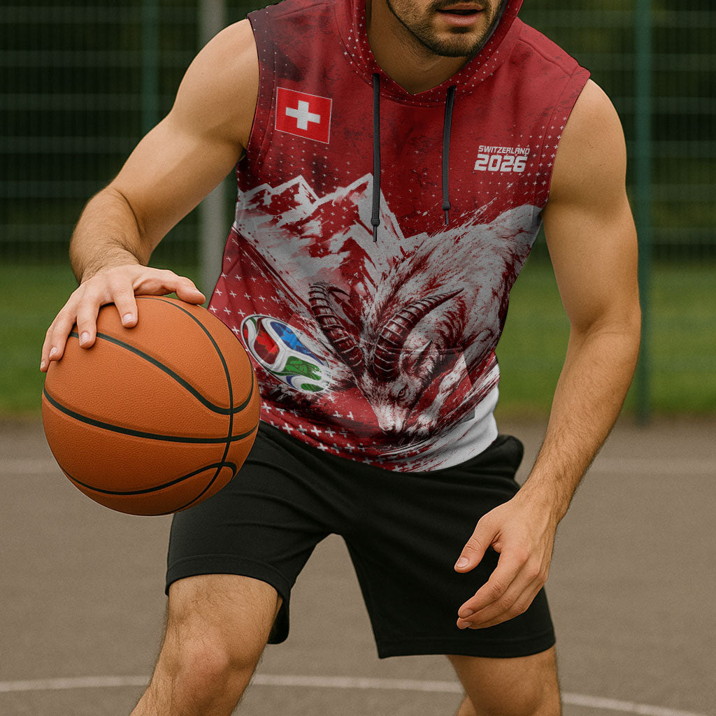 Personalized Switzerland Ibex Soccer 2026 Sleeveless Hoodie Grunge Swiss Football Cross Mountain