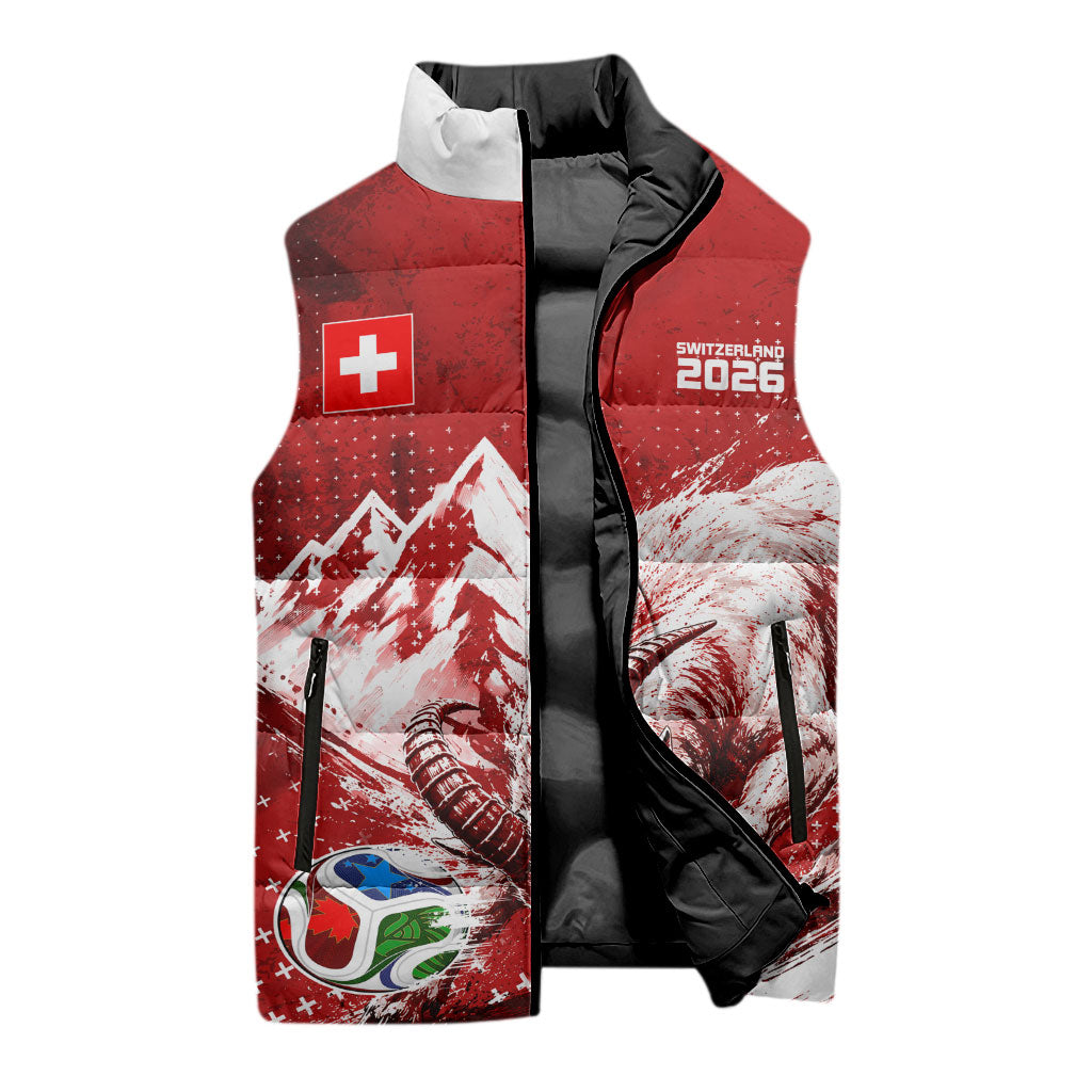 Personalized Switzerland Ibex Soccer 2026 Sleeveless Puffer Jacket Grunge Swiss Football Cross Mountain
