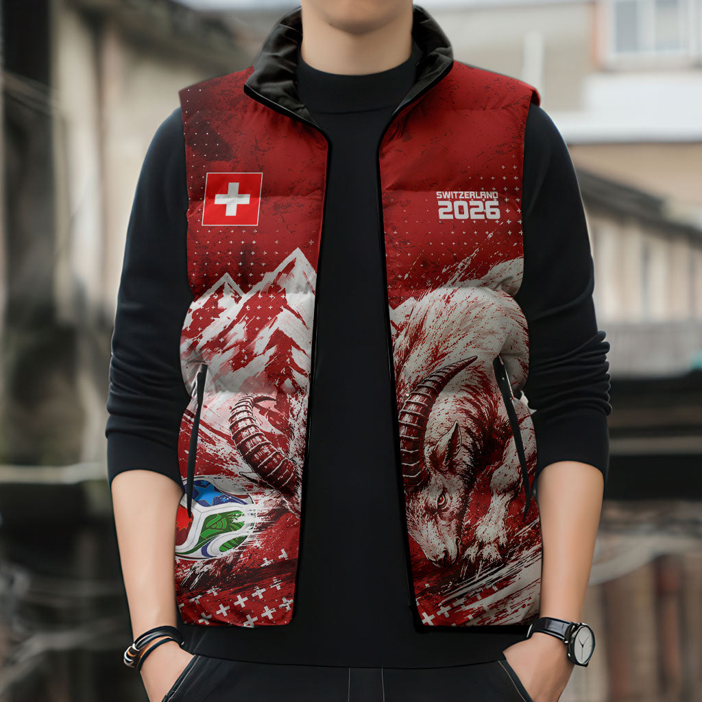 Personalized Switzerland Ibex Soccer 2026 Sleeveless Puffer Jacket Grunge Swiss Football Cross Mountain