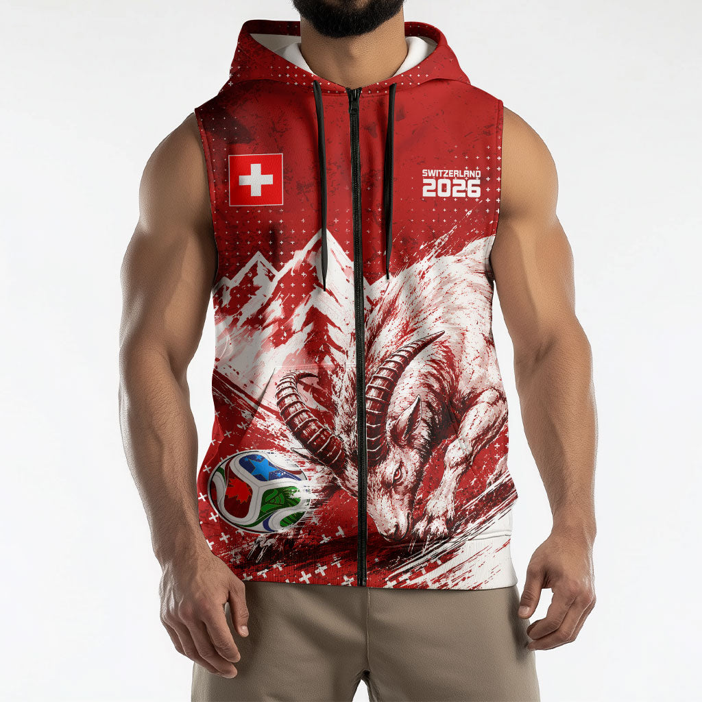 Personalized Switzerland Ibex Soccer 2026 Sleeveless Zip Hoodie Grunge Swiss Football Cross Mountain