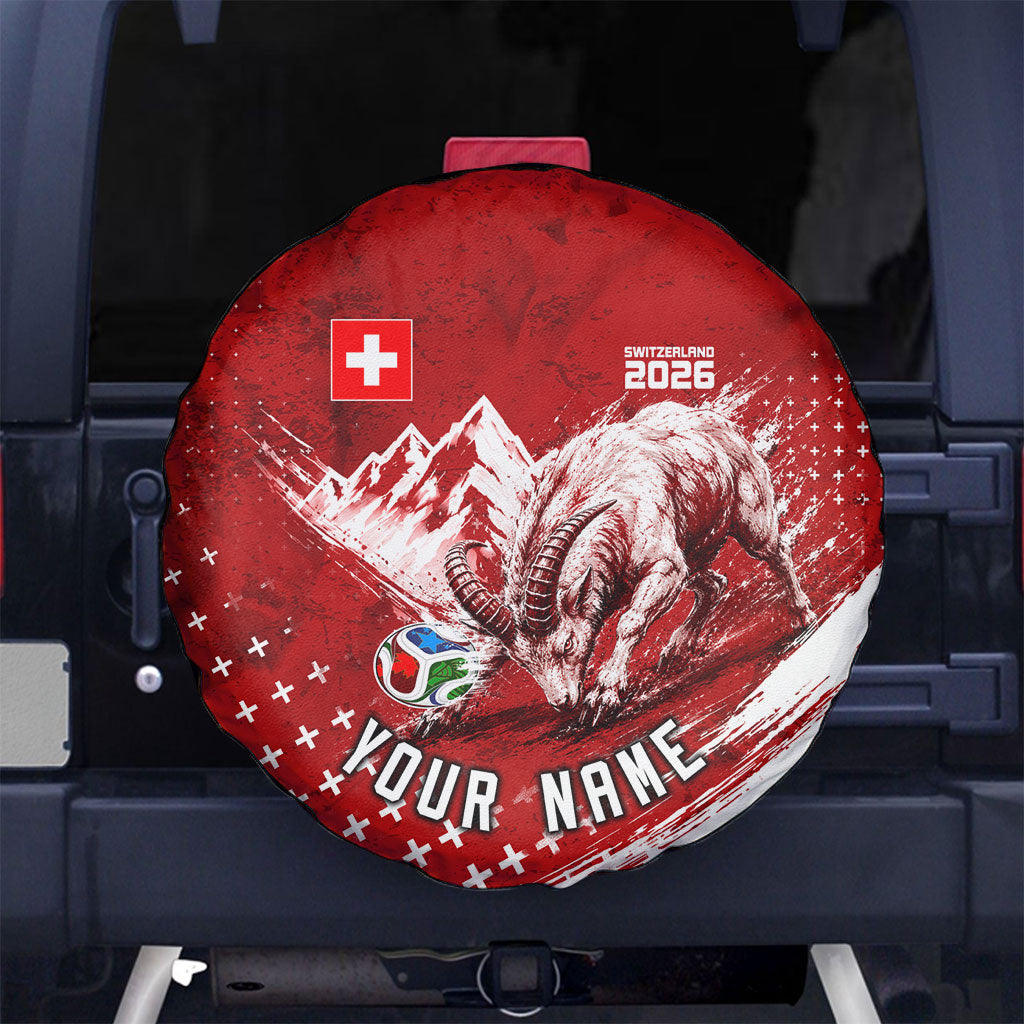 Personalized Switzerland Ibex Soccer 2026 Spare Tire Cover Grunge Swiss Football Cross Mountain