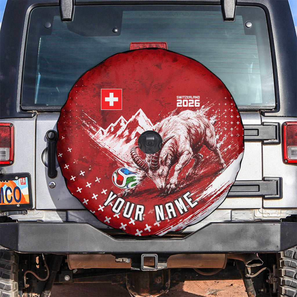 Personalized Switzerland Ibex Soccer 2026 Spare Tire Cover Grunge Swiss Football Cross Mountain