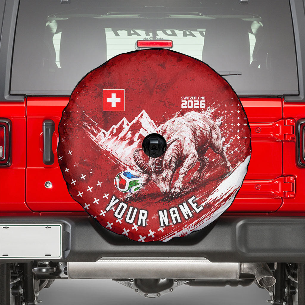 Personalized Switzerland Ibex Soccer 2026 Spare Tire Cover Grunge Swiss Football Cross Mountain