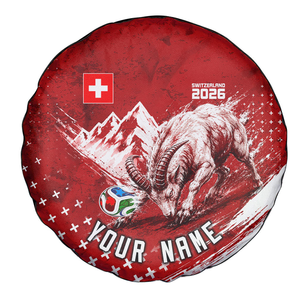 Personalized Switzerland Ibex Soccer 2026 Spare Tire Cover Grunge Swiss Football Cross Mountain
