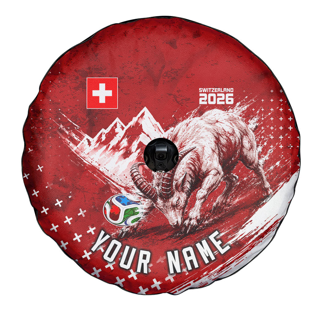 Personalized Switzerland Ibex Soccer 2026 Spare Tire Cover Grunge Swiss Football Cross Mountain