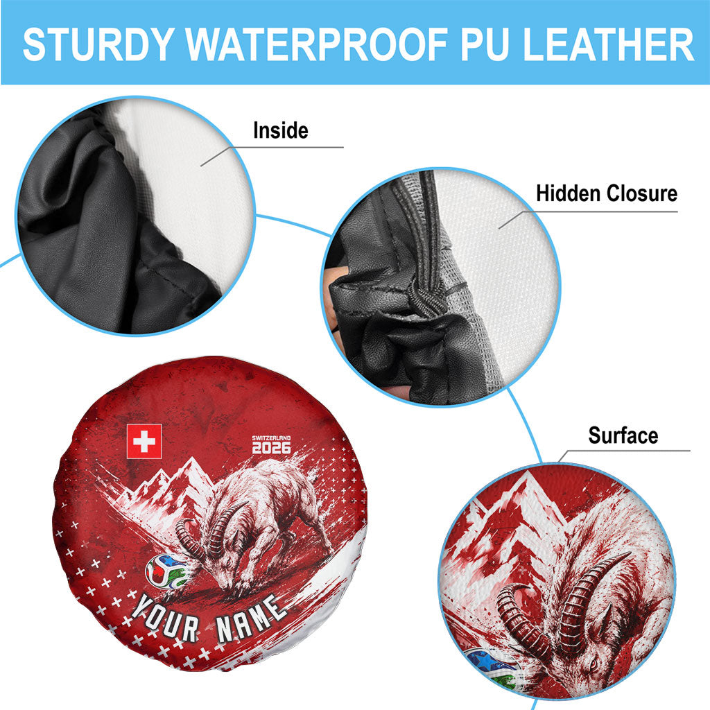 Personalized Switzerland Ibex Soccer 2026 Spare Tire Cover Grunge Swiss Football Cross Mountain