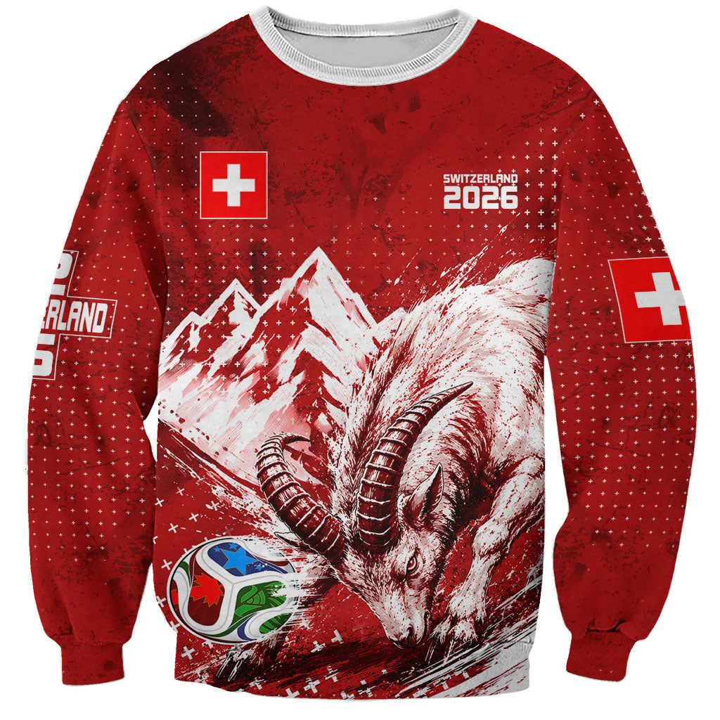 Personalized Switzerland Ibex Soccer 2026 Sweatshirt Grunge Swiss Football Cross Mountain