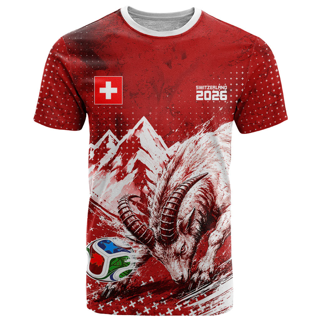 Personalized Switzerland Ibex Soccer 2026 T Shirt Grunge Swiss Football Cross Mountain