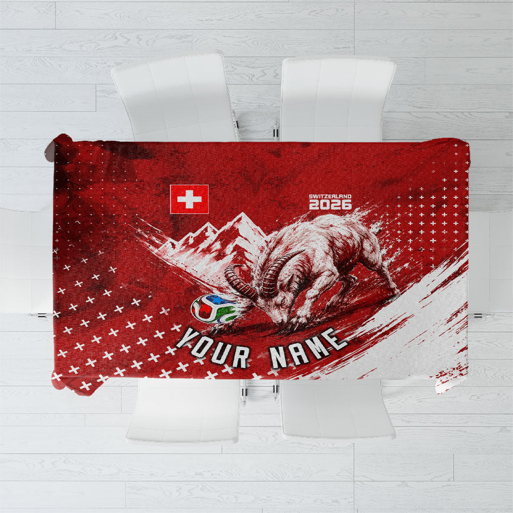 Personalized Switzerland Ibex Soccer 2026 Tablecloth Grunge Swiss Football Cross Mountain