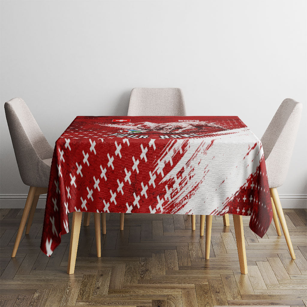 Personalized Switzerland Ibex Soccer 2026 Tablecloth Grunge Swiss Football Cross Mountain