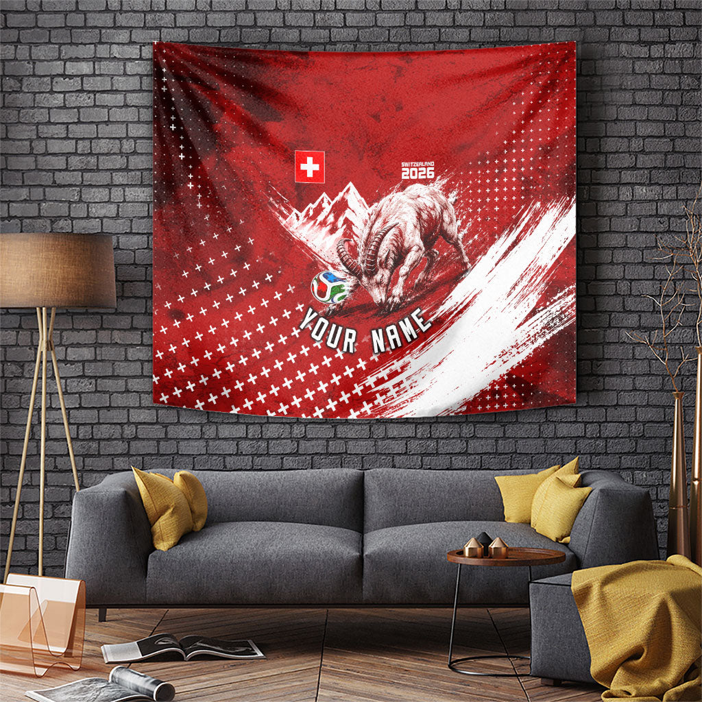 Personalized Switzerland Ibex Soccer 2026 Tapestry Grunge Swiss Football Cross Mountain