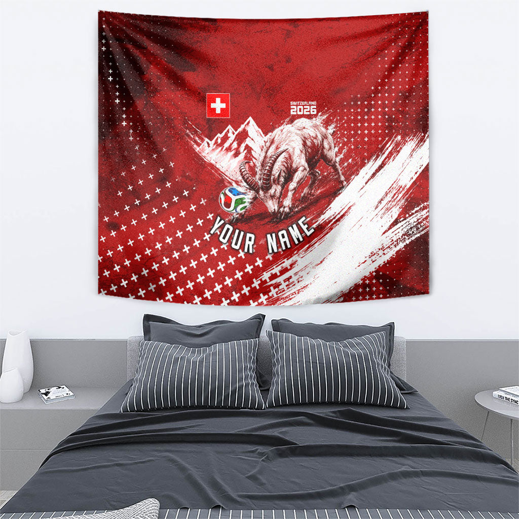 Personalized Switzerland Ibex Soccer 2026 Tapestry Grunge Swiss Football Cross Mountain