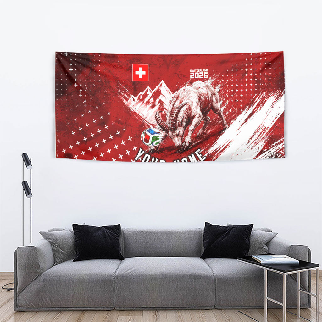 Personalized Switzerland Ibex Soccer 2026 Tapestry Grunge Swiss Football Cross Mountain