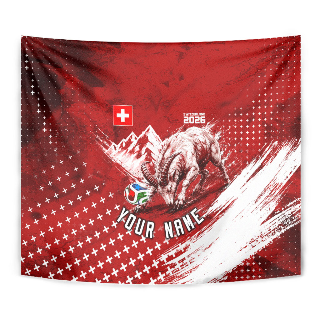 Personalized Switzerland Ibex Soccer 2026 Tapestry Grunge Swiss Football Cross Mountain