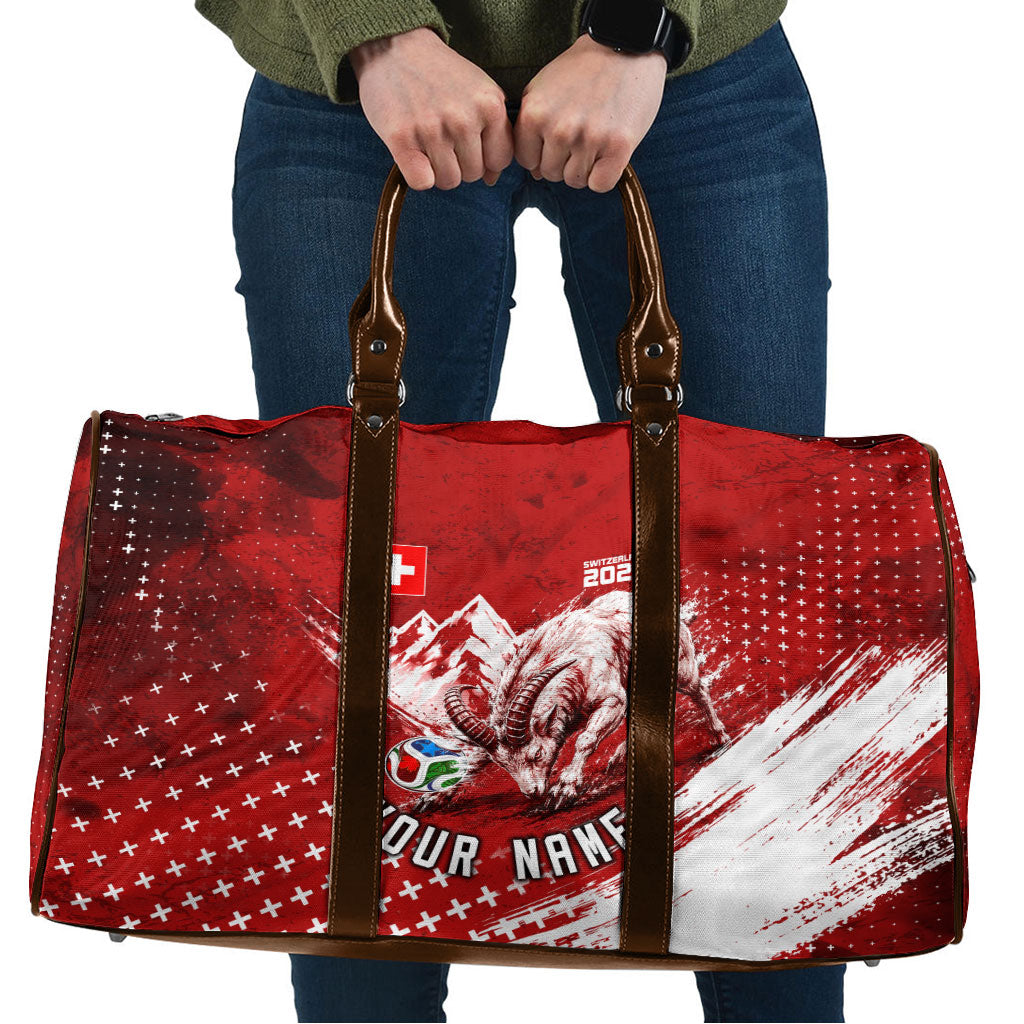 Personalized Switzerland Ibex Soccer 2026 Travel Bag Grunge Swiss Football Cross Mountain