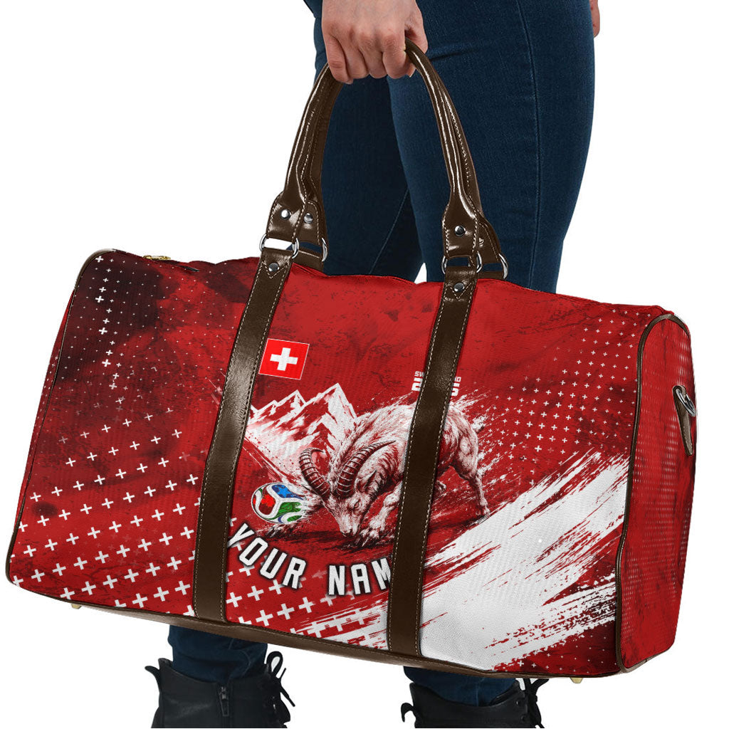 Personalized Switzerland Ibex Soccer 2026 Travel Bag Grunge Swiss Football Cross Mountain