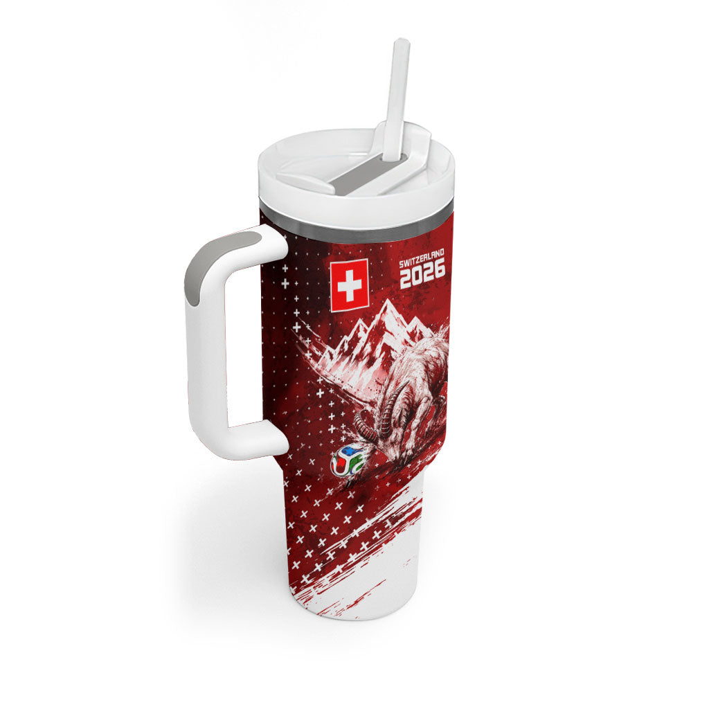 Personalized Switzerland Ibex Soccer 2026 Tumbler With Handle Grunge Swiss Football Cross Mountain