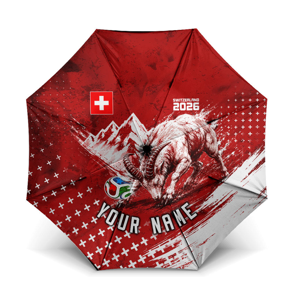 Personalized Switzerland Ibex Soccer 2026 Umbrella Grunge Swiss Football Cross Mountain