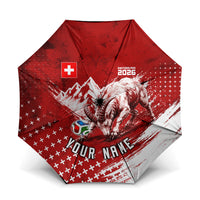 Personalized Switzerland Ibex Soccer 2026 Umbrella Grunge Swiss Football Cross Mountain