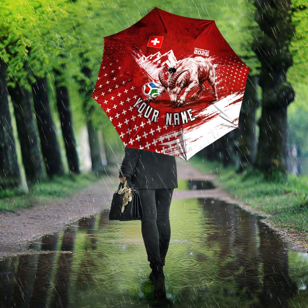 Personalized Switzerland Ibex Soccer 2026 Umbrella Grunge Swiss Football Cross Mountain