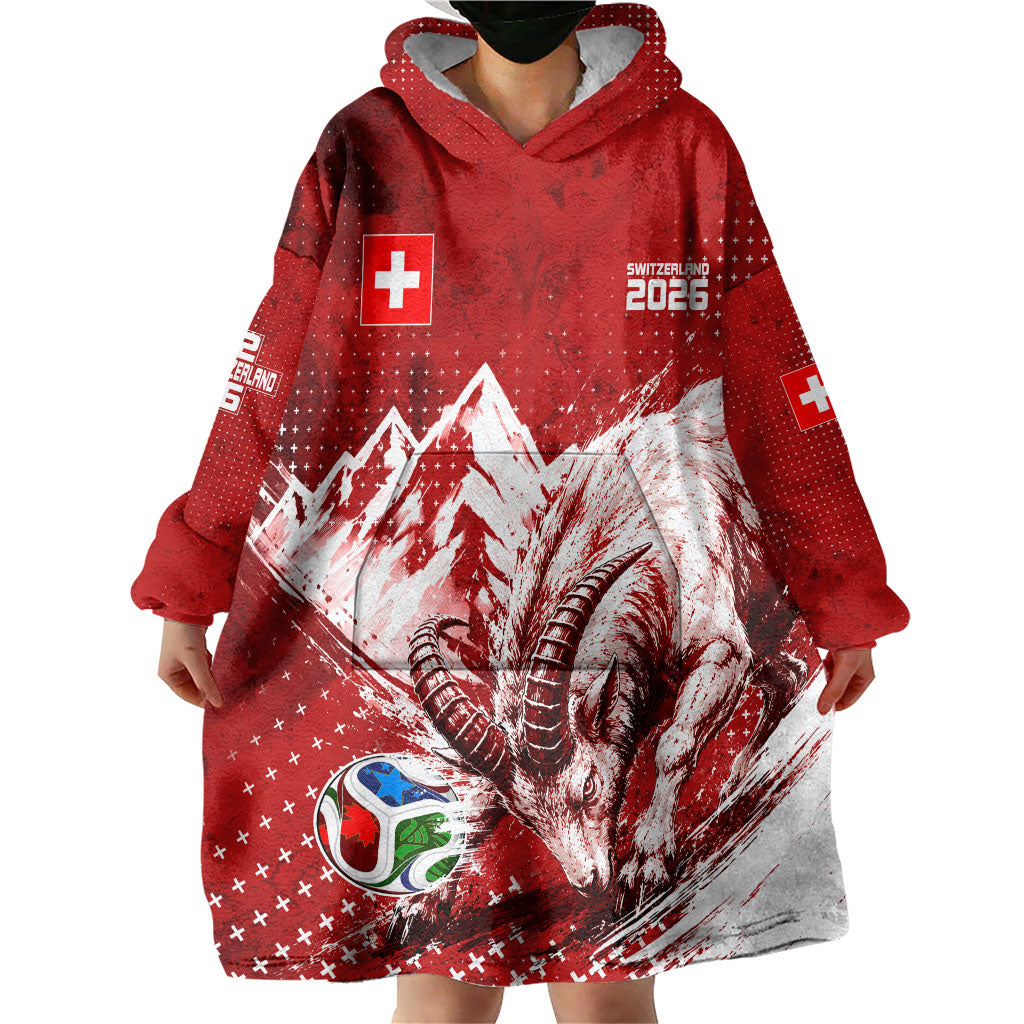 Personalized Switzerland Ibex Soccer 2026 Wearable Blanket Hoodie Grunge Swiss Football Cross Mountain