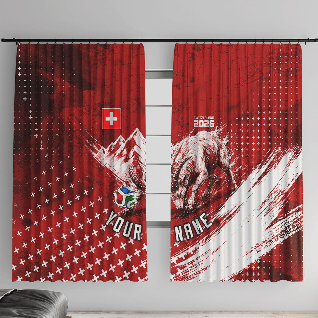Personalized Switzerland Ibex Soccer 2026 Window Curtain Grunge Swiss Football Cross Mountain