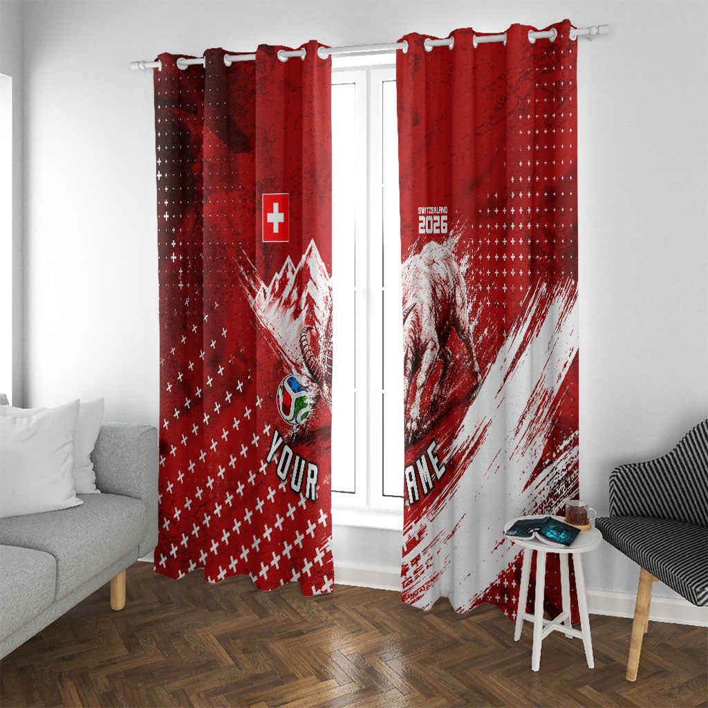 Personalized Switzerland Ibex Soccer 2026 Window Curtain Grunge Swiss Football Cross Mountain