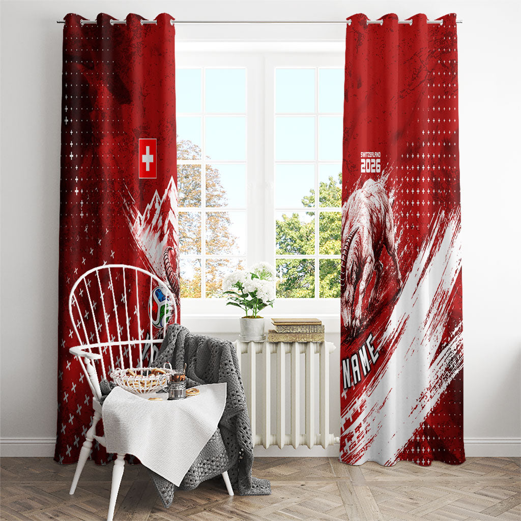 Personalized Switzerland Ibex Soccer 2026 Window Curtain Grunge Swiss Football Cross Mountain