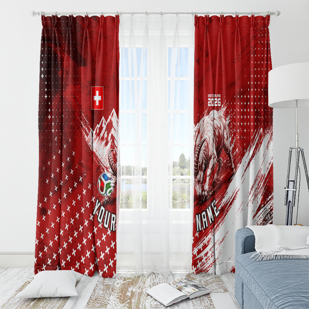 Personalized Switzerland Ibex Soccer 2026 Window Curtain Grunge Swiss Football Cross Mountain