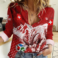 Personalized Switzerland Ibex Soccer 2026 Women Casual Shirt Grunge Swiss Football Cross Mountain