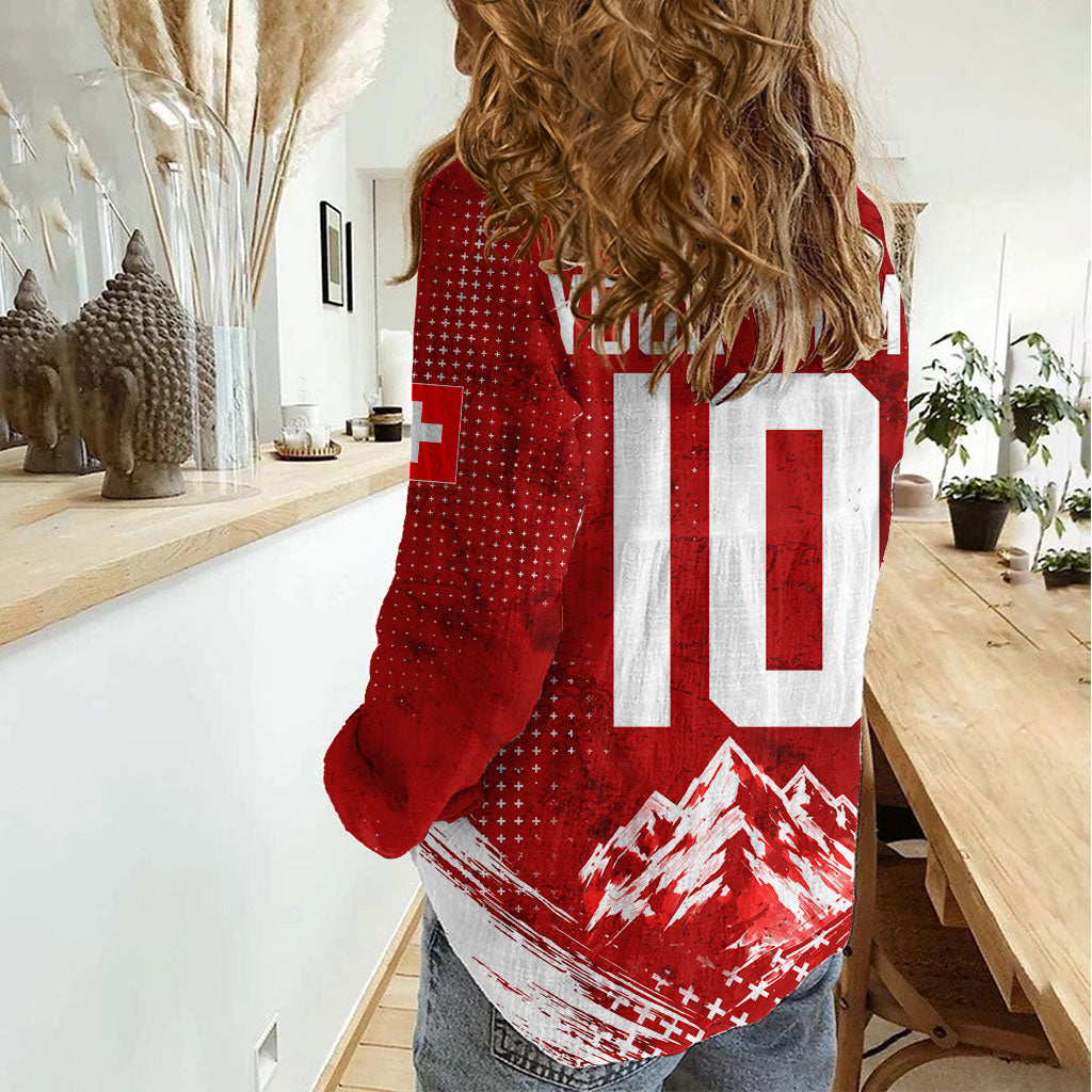 Personalized Switzerland Ibex Soccer 2026 Women Casual Shirt Grunge Swiss Football Cross Mountain