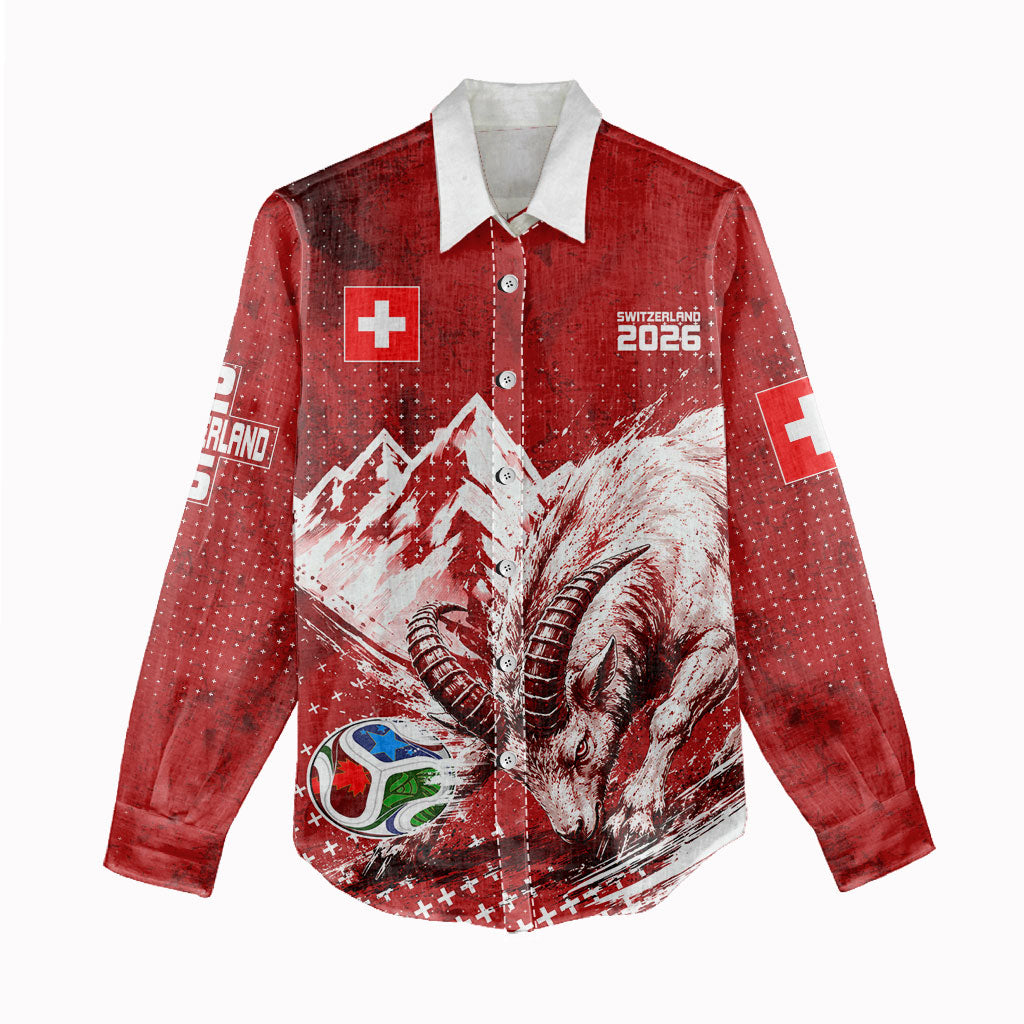Personalized Switzerland Ibex Soccer 2026 Women Casual Shirt Grunge Swiss Football Cross Mountain