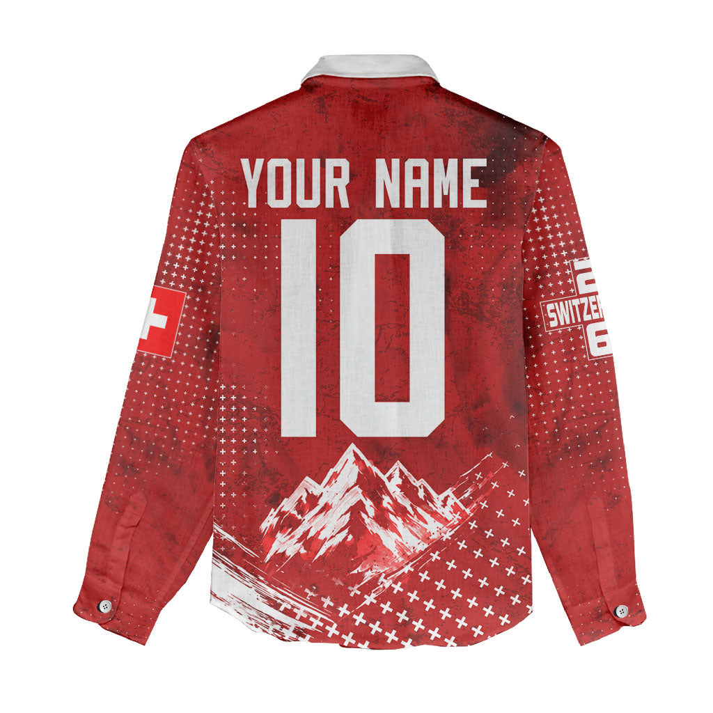Personalized Switzerland Ibex Soccer 2026 Women Casual Shirt Grunge Swiss Football Cross Mountain