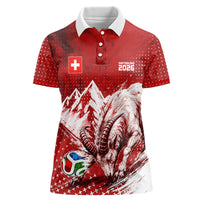 Personalized Switzerland Ibex Soccer 2026 Women Polo Shirt Grunge Swiss Football Cross Mountain