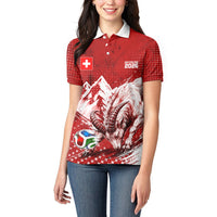Personalized Switzerland Ibex Soccer 2026 Women Polo Shirt Grunge Swiss Football Cross Mountain