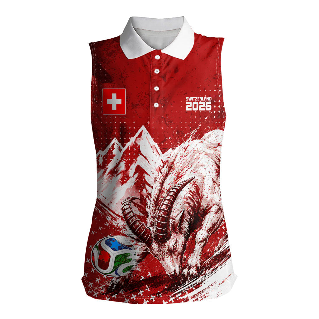 Personalized Switzerland Ibex Soccer 2026 Women Sleeveless Polo Shirt Grunge Swiss Football Cross Mountain