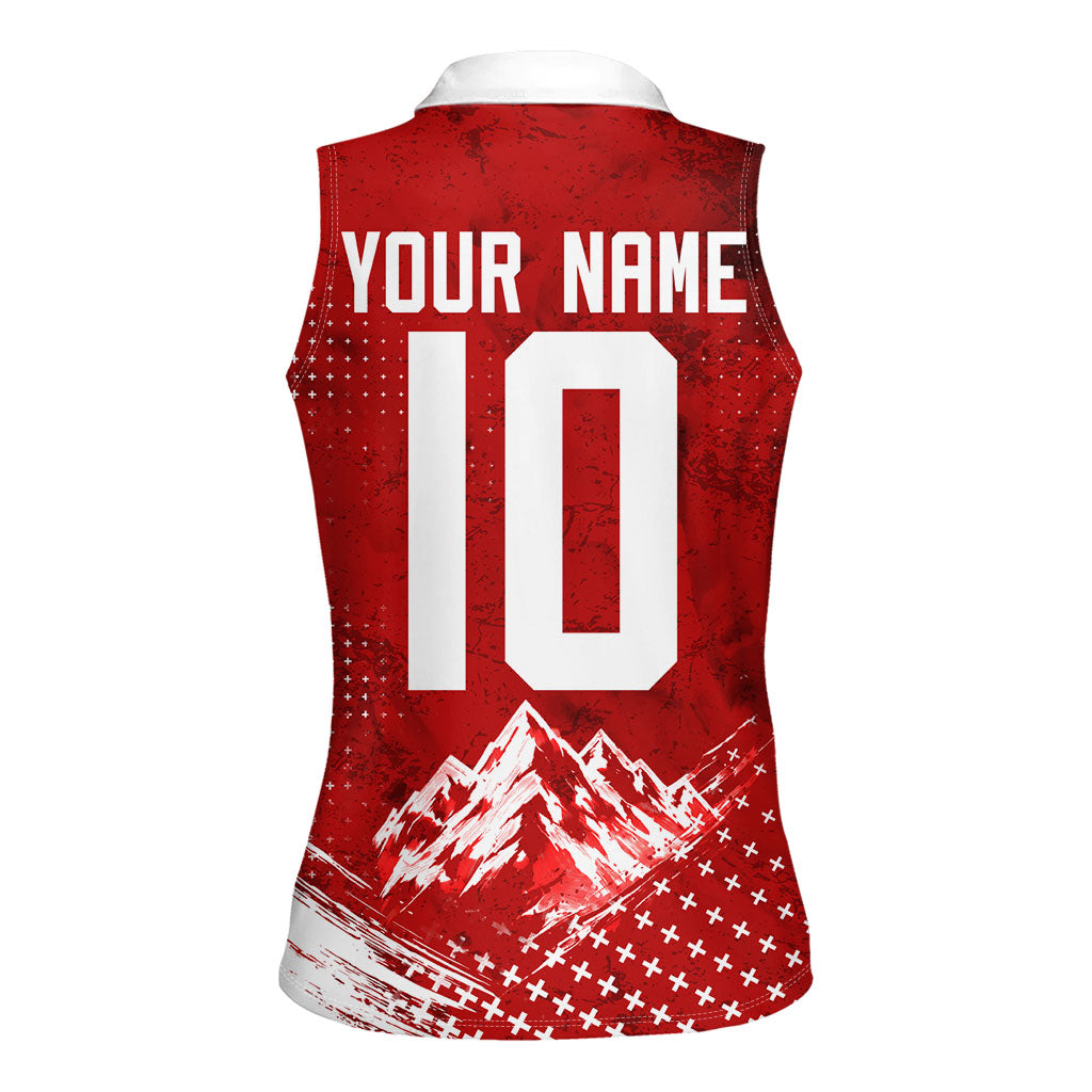 Personalized Switzerland Ibex Soccer 2026 Women Sleeveless Polo Shirt Grunge Swiss Football Cross Mountain