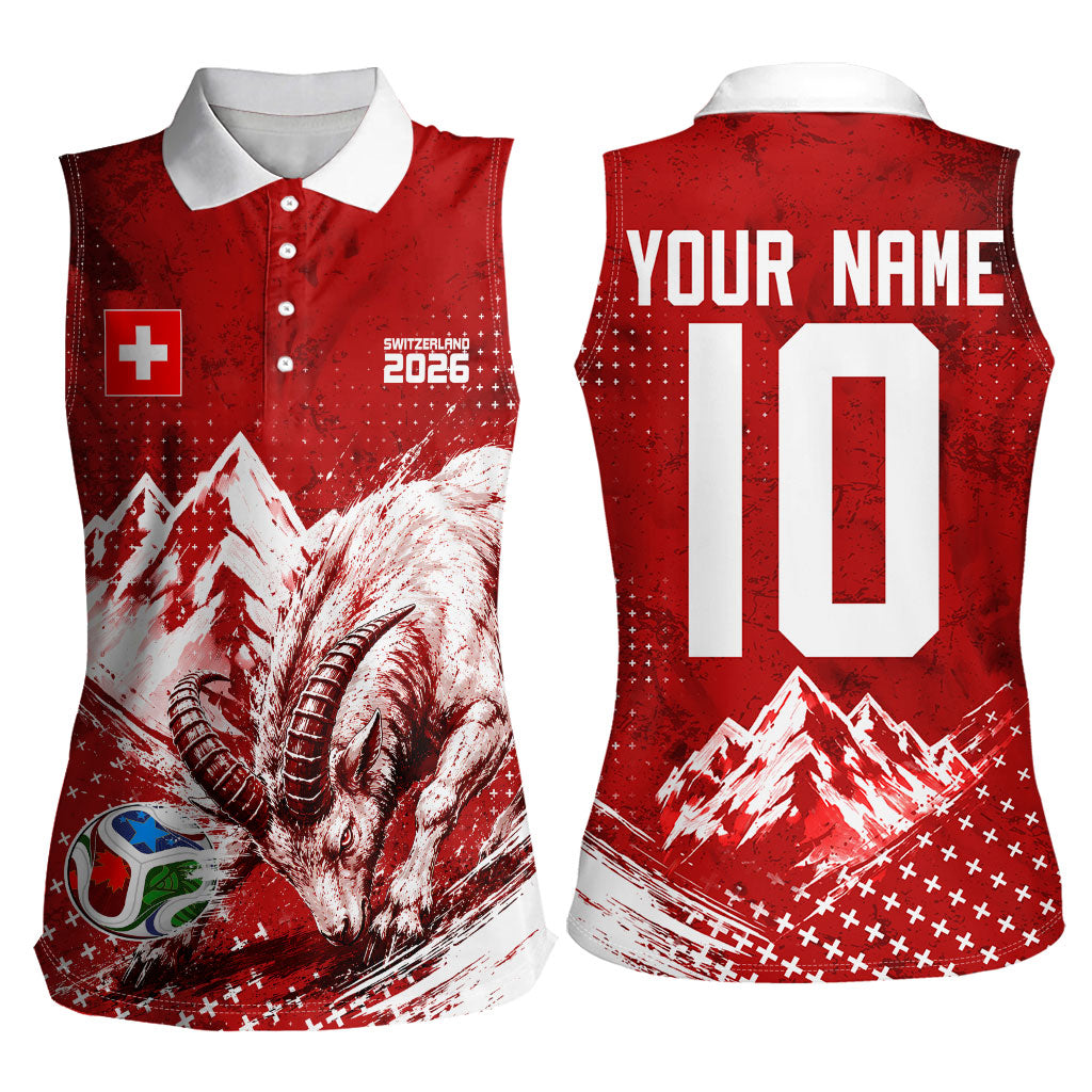 Personalized Switzerland Ibex Soccer 2026 Women Sleeveless Polo Shirt Grunge Swiss Football Cross Mountain
