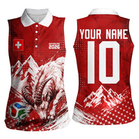 Personalized Switzerland Ibex Soccer 2026 Women Sleeveless Polo Shirt Grunge Swiss Football Cross Mountain