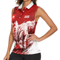 Personalized Switzerland Ibex Soccer 2026 Women Sleeveless Polo Shirt Grunge Swiss Football Cross Mountain