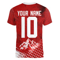 Personalized Switzerland Ibex Soccer 2026 Women V-Neck T-Shirt Grunge Swiss Football Cross Mountain