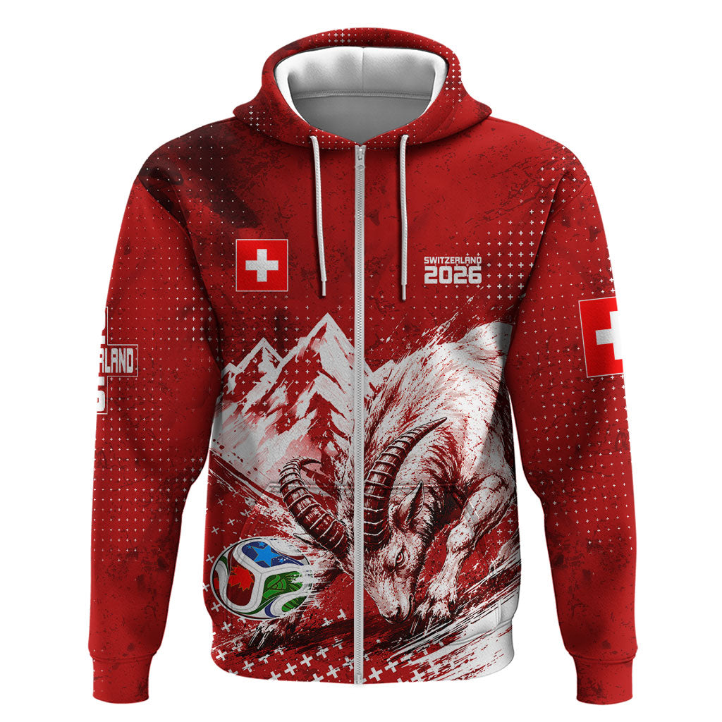 Personalized Switzerland Ibex Soccer 2026 Zip Hoodie Grunge Swiss Football Cross Mountain