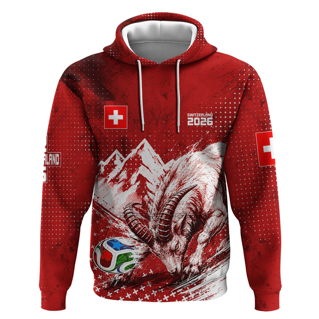 Personalized Switzerland Ibex Soccer 2026 Zip Hoodie Grunge Swiss Football Cross Mountain