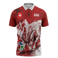 Personalized Switzerland Ibex Soccer 2026 Zipper Polo Shirt Grunge Swiss Football Cross Mountain