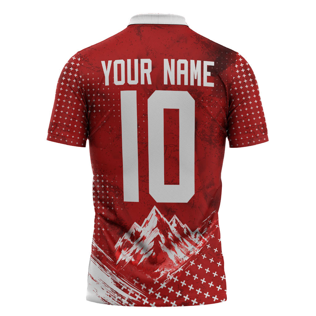 Personalized Switzerland Ibex Soccer 2026 Zipper Polo Shirt Grunge Swiss Football Cross Mountain