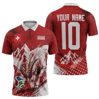 Personalized Switzerland Ibex Soccer 2026 Zipper Polo Shirt Grunge Swiss Football Cross Mountain