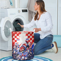 Personalized Croatia Marten Soccer 2026 Laundry Basket Football Grunge Checkerboard Croatian Iris Floral