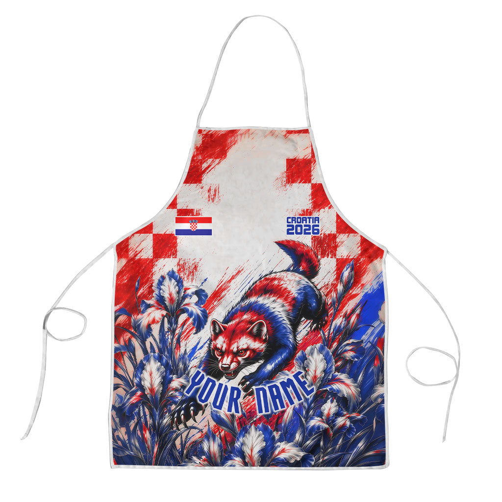 Personalized Croatia Marten Soccer 2026 Apron Football Grunge Checkerboard Croatian Iris Floral